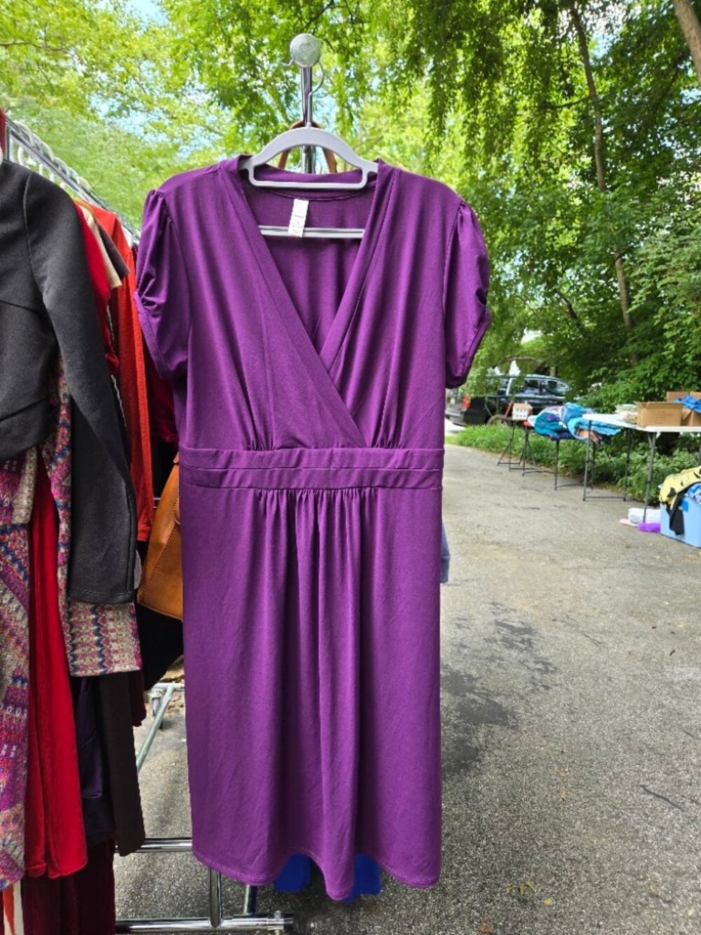 No Boundaries Purple Faux Wrap Dress Puff Sleeve Empire Waist Size L